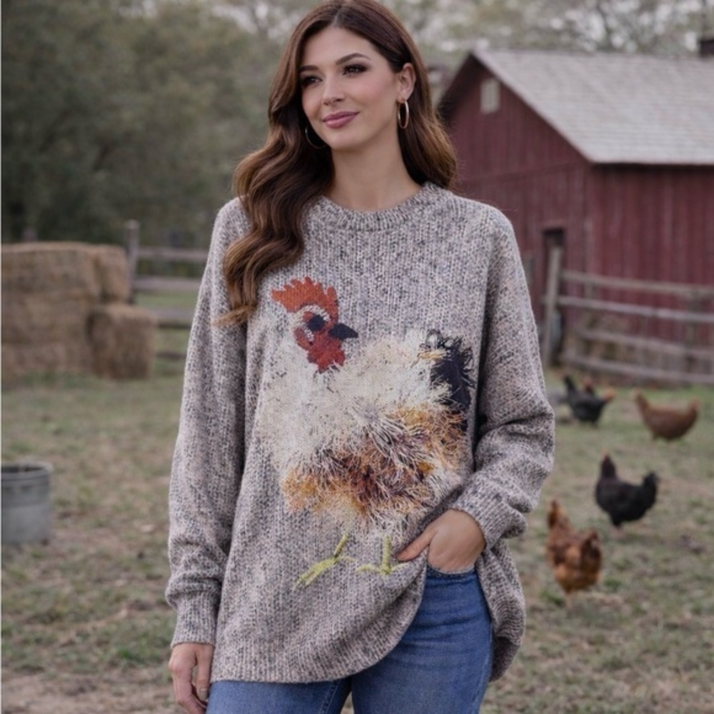 Boutique Artsy Farmcore Graphic Sweater Oversized Cozy Statement Piece Size XL